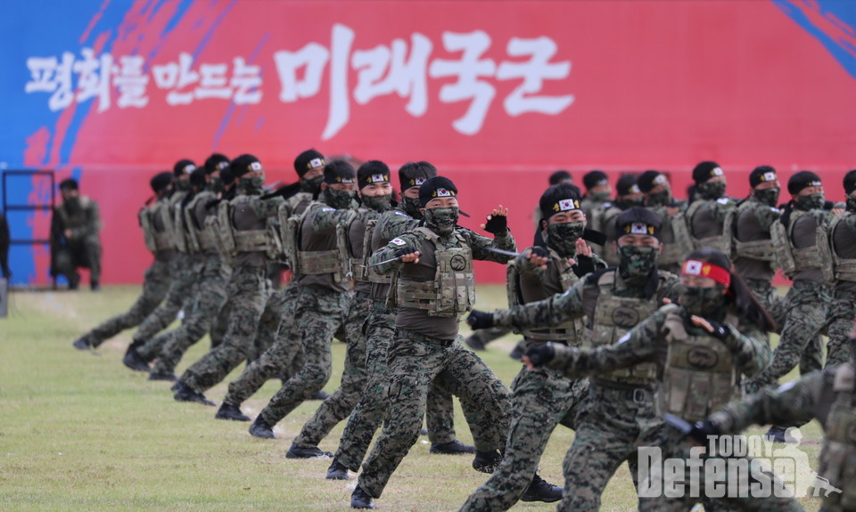 3여단 병력들이 특전무술 시범을 보여주고 있다. (사진: 국방부)