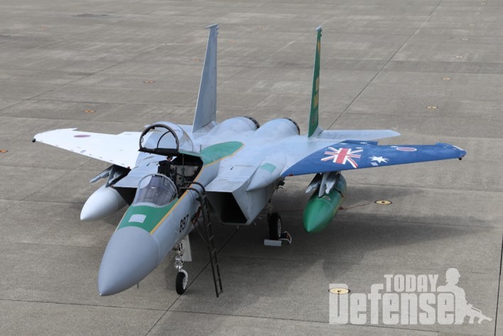 일호주공군의 훈련인 무사도 가디언23을 기념하는 버전의 F-15J 컬러다.(사진:항공자위대)